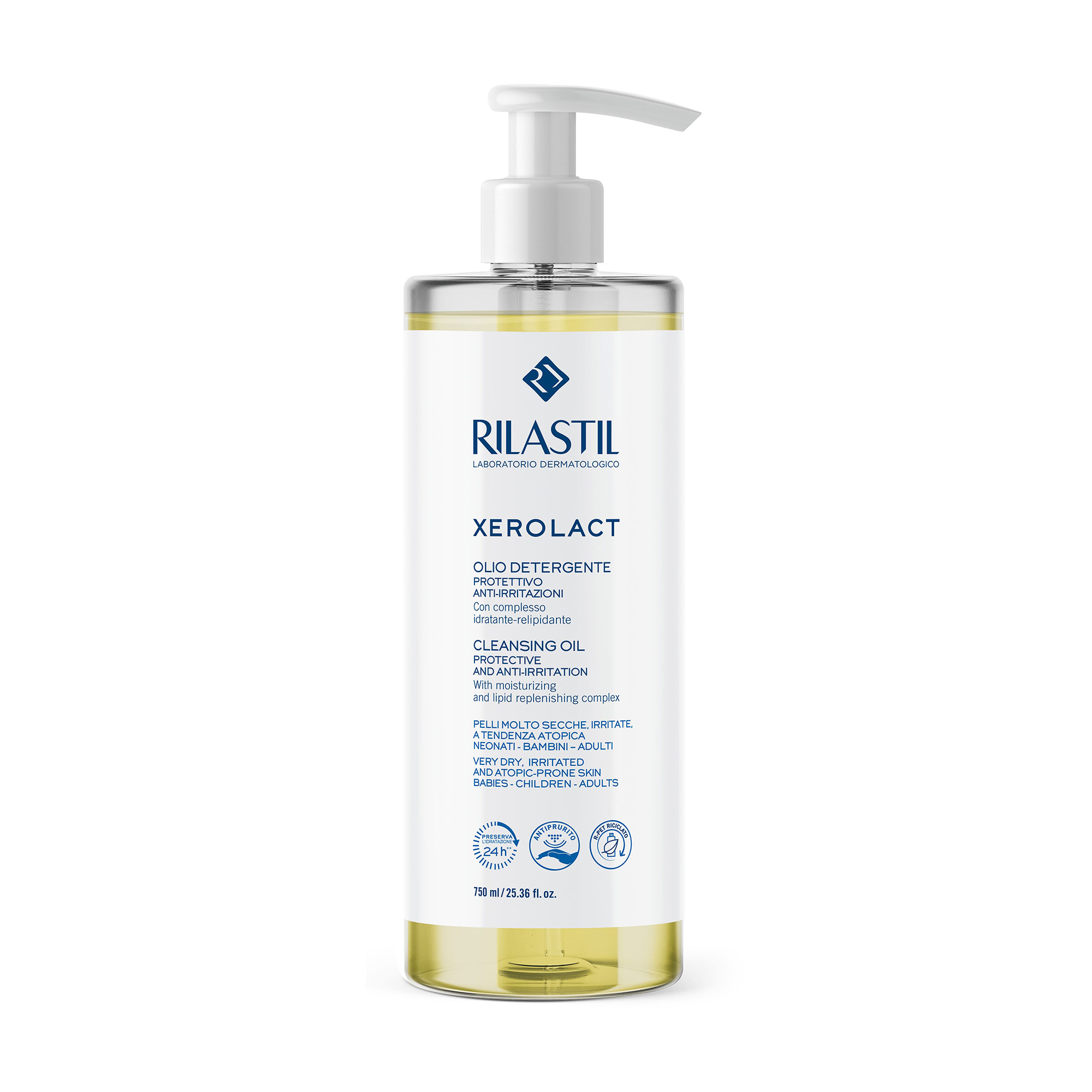 Уцінка! Очищувальна олія для обличчя та тіла Rilastil Xerolact Cleansing Oil для дуже сухої, схильної до подразнень та атопії шкіри, 750 мл